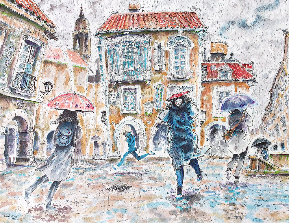 The Rain suddenly spanish opainter Carlos Pardo www.ArtCarlosPardo.com